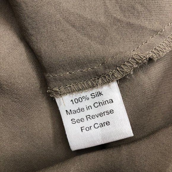 PARKER Women’s V Neck High Low Long Sleeve 100% Silk Blouse Green - Picture 8 of 9